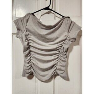 Shein Womens Light Grey Side Rouched Short Sleeve Shirt Size Small
